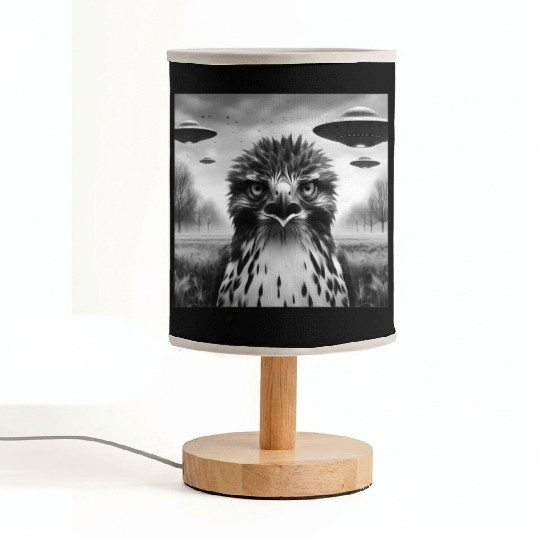 Hawk falcon Funny Graphic Selfie with UFOs Weird Fabric Lamps