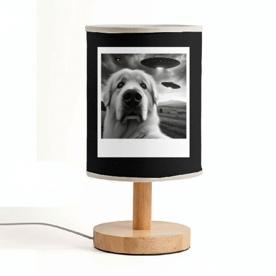 Great Pyrenees Funny Graphic Selfie with UFOs Weir Fabric Lamps