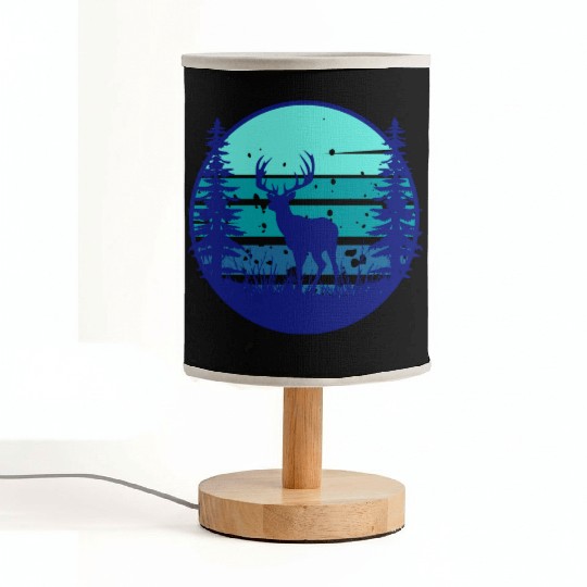 A Majestic Elk In The Woods At Night Fabric Lamps