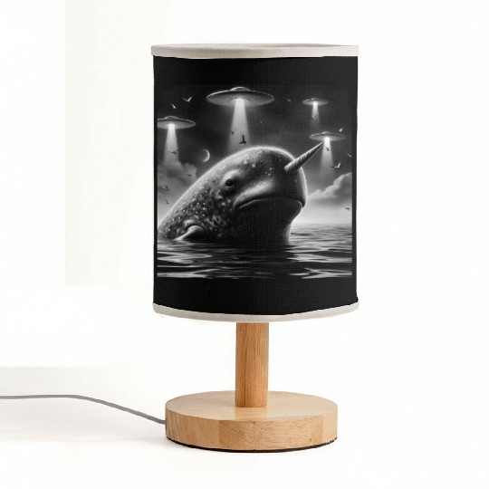 Narwhal Funny Graphic Selfie with UFOs Weird Alien Fabric Lamps