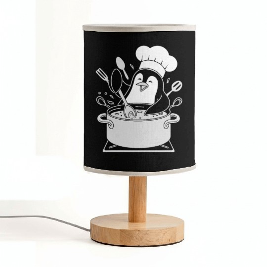 Chef Penguin Cooking with Utensils in Pot Fabric Lamps