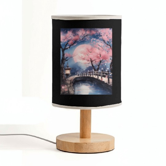Watercolor cherry blossom festival full moon Fabric Lamps