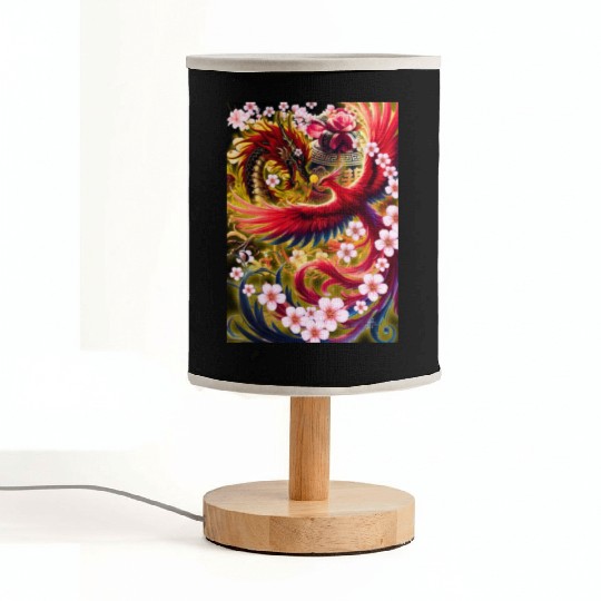 Chinese Dragon and Phoenix Fabric Lamps