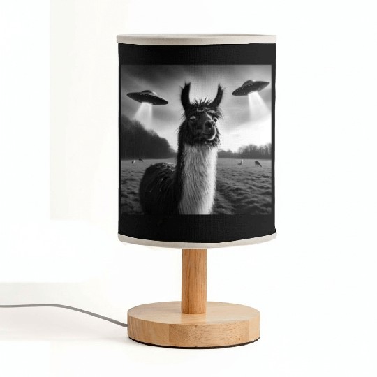 Llama alpaca Funny Graphic Selfie with UFOs Weird Fabric Lamps