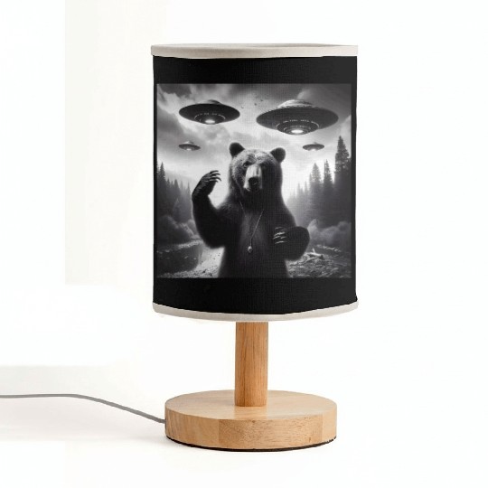 Grizzly Bear Outdoors Graphic Selfie with UFOs Wei Fabric Lamps