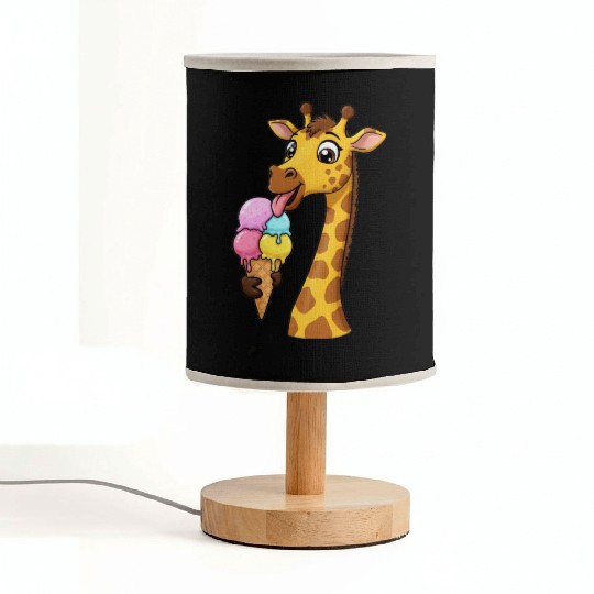 A giraffe licking a giant ice cream cone. Fabric Lamps