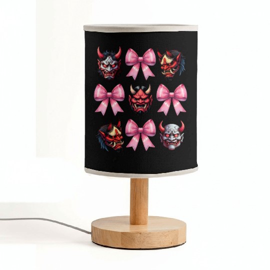 Coquette Bow Oni Yokai Devil Mask Pink Mothers Day Fabric Lamps
