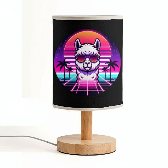 Retro Cool Llama with Neon Sunset Vibes Fabric Lamps