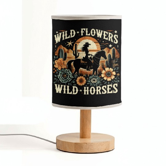 Retro Southern Sunset Cowgirl Wild Flowers Wild Ho Fabric Lamps