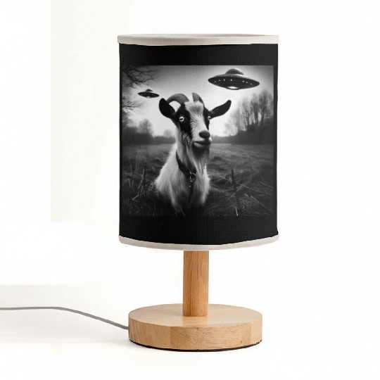 Goat buck, billy, does Funny Selfie with UFOs Weir Fabric Lamps