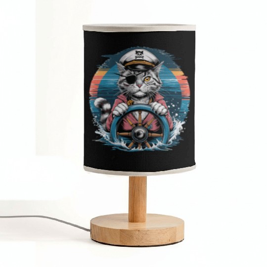 Captain Cat Steering Adventure Voyage with Pirate Fabric Lamps