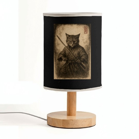 Samurai Cat in Vintage Style Fabric Lamps