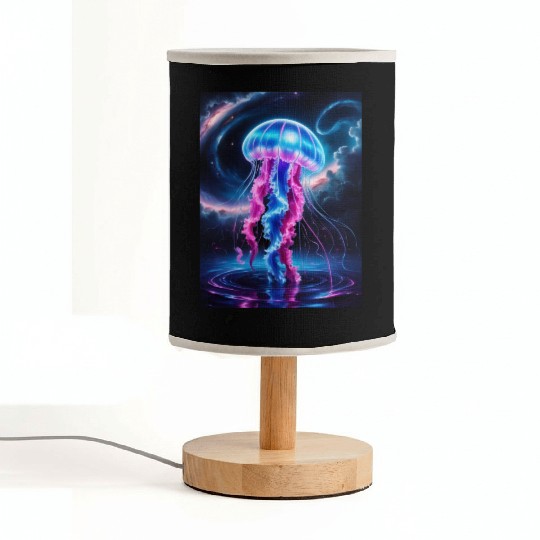 A mesmerizing neon jellyfish gracefully floating Fabric Lamps