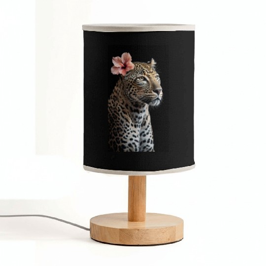Elegant Leopard Portrait With Hibiscus Flower Fabric Lamps