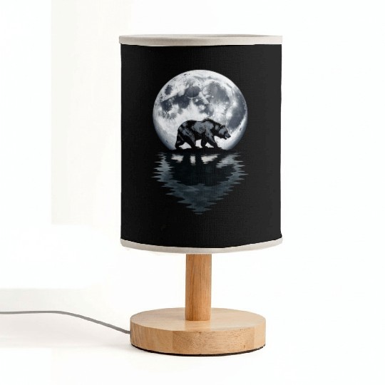 Bear Silhouette Under Full Moon – Wilderness Wildl Fabric Lamps