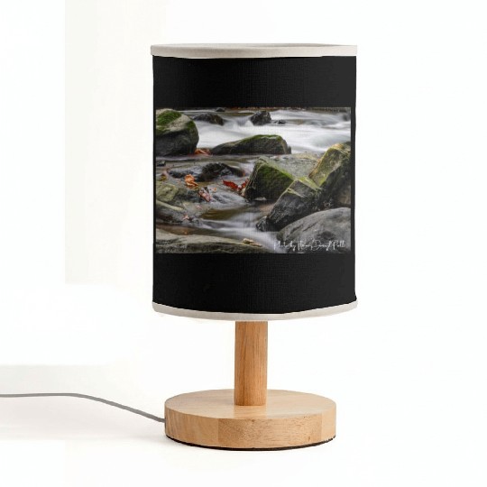 Autumn water flowing over green moss boulders. Fabric Lamps