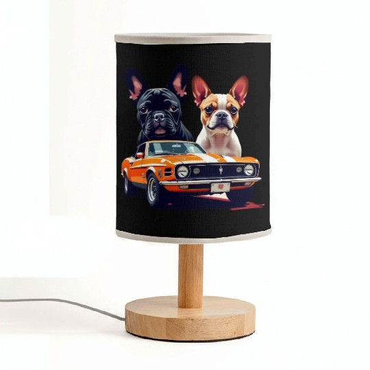 French Bulldogs with Classic Muscle Car – Retro Vi Fabric Lamps