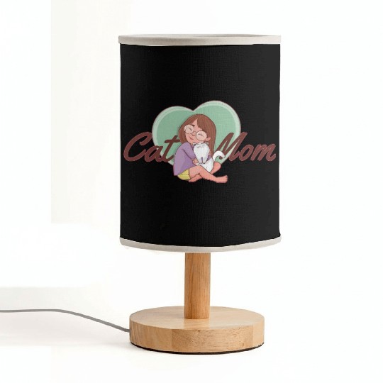 Cat Mom SVG – Girl Hugging White Cat with Heart Fabric Lamps