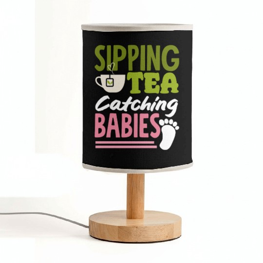 Midwife Sipping Tea Catching Babies Fabric Lamps