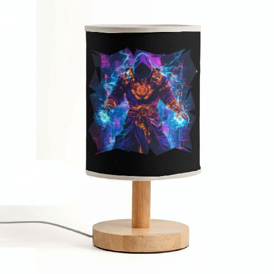 Bright Magician With Energy Aura In Neon Colors Fabric Lamps