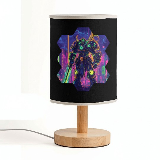 Bright Sci Fi Warrior In Neon Colors Fabric Lamps