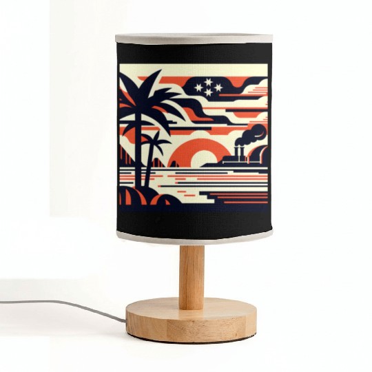 Twilight Palm & Factory Scene Fabric Lamps
