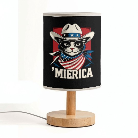 Funny Patriotic USA Pride 'Merica Cat Lovers Fabric Lamps
