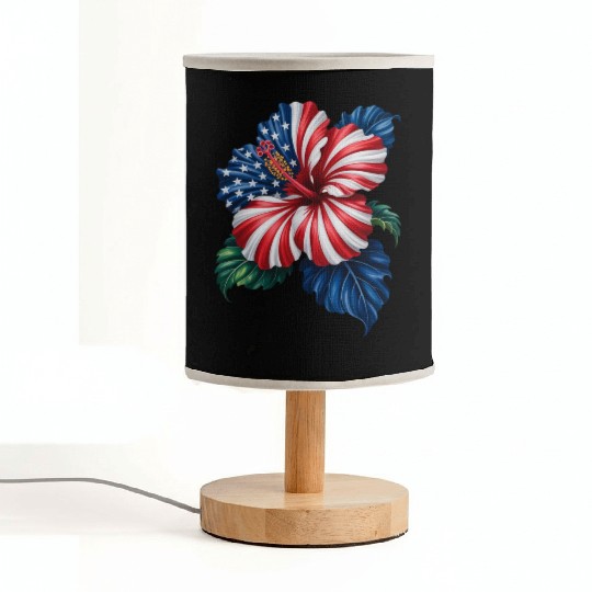 Hibiscus Flower Patriotic American Flag 4th Fabric Lamps
