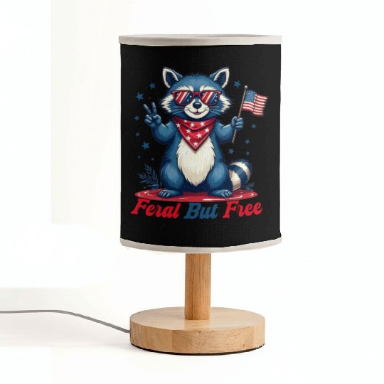 Feral But Free Funny Patriotic Raccoon 4th of july Fabric Lamps
