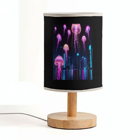 Neon Jellyfish Over Cyber City Fabric Lamps