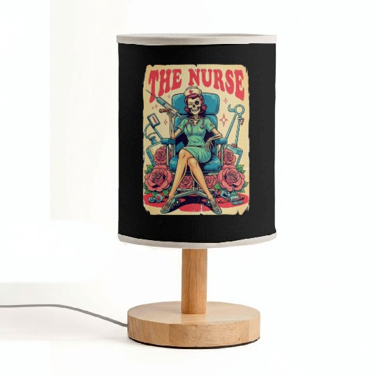 Retro Skeleton Nurse Pinup – Dark Medical Humor Ar Fabric Lamps