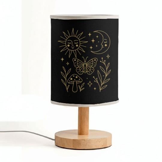 Celestial Magic Moon and Sun Doodle Fabric Lamps