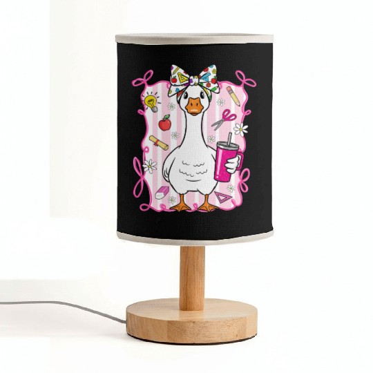 Cute Goose With Coquette Back To School Fabric Lamps