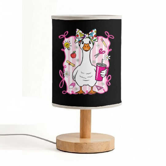 Cute Goose With Coquette Back To School Fabric Lamps