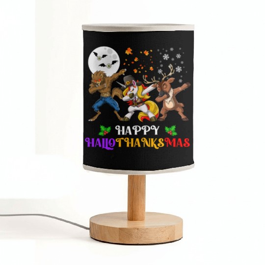 Happy Hallothanksmas Dabbing werewolf Unicorn Deer Fabric Lamps