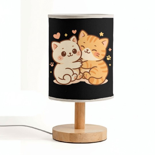 Cute Kittens Embracing Heartwarming Design Fabric Lamps