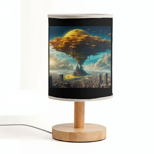 Sci-Fi Alien City: Floating Planet Twilight Scene Fabric Lamps