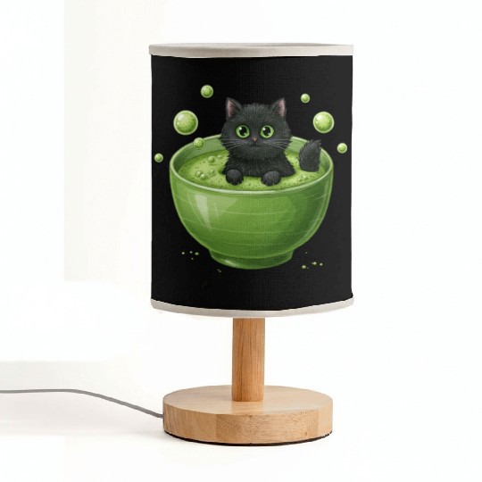 Black Cat in Green Tea Bubble Bath Fabric Lamps