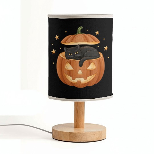 Black Cat in Jack-O-Lantern Pumpkin Fabric Lamps