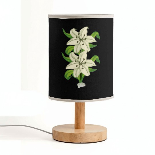 Elegant White Lily Botanical Illustration Fabric Lamps