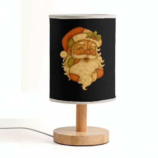 Patchwork Santa Face Vintage Christmas Folk Art Fabric Lamps
