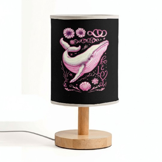 Pink Whimsical Whale with Floral Accents Fabric Lamps