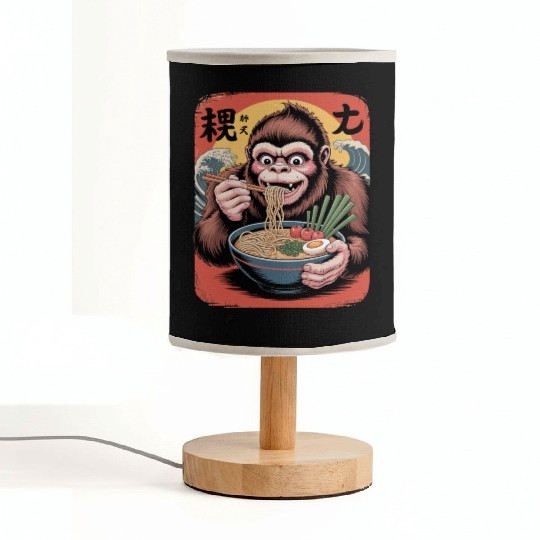 Japanese Bigfoot Eating Ramen Great Wave Kanagawa Fabric Lamps