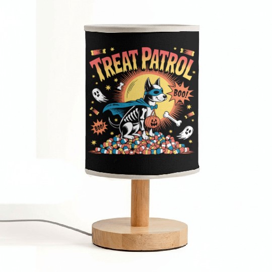 Treat Patrol – Vintage Halloween Dog in Superhero  Fabric Lamps