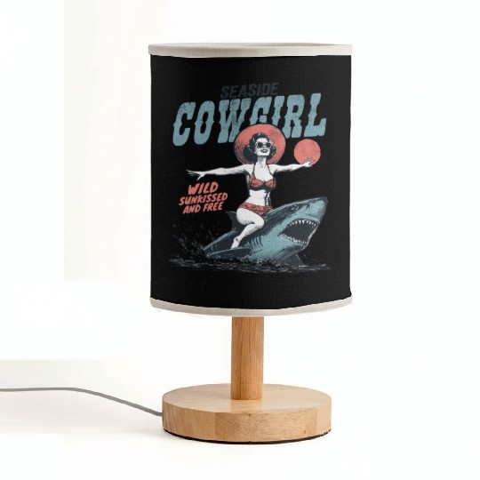 Seaside Cowgirl Shark Adventure retro summer Fabric Lamps
