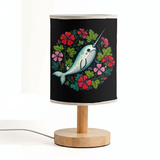 Whimsical Narwhal Amid Floral Bloom Fabric Lamps