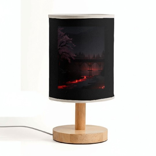 Nighttime Bridge and Cherry Blossom Scene Fabric Lamps