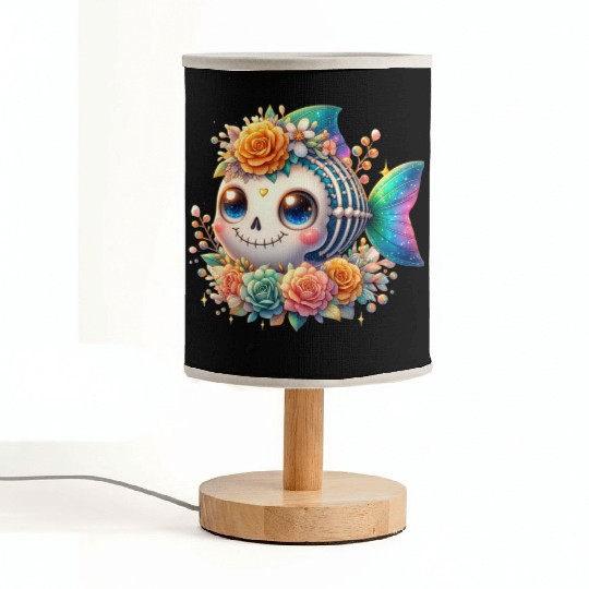 Whimsical Skeleton Fish with Floral Crown Fabric Lamps