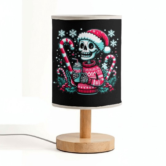 Festive Skeleton in Santa Hat Fabric Lamps