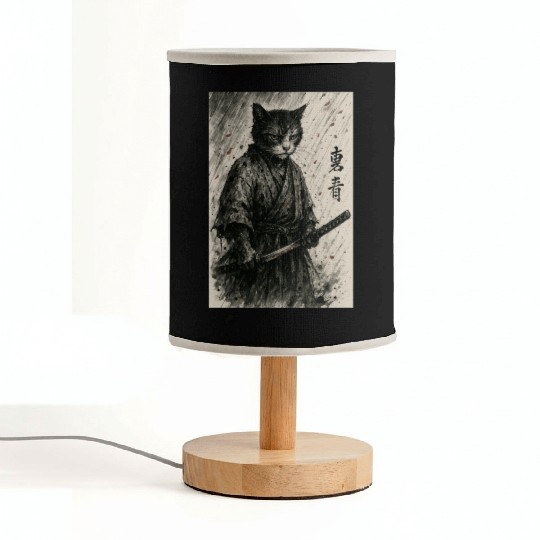 Samurai Cat Warrior Vintage Japanese Art Design Fabric Lamps